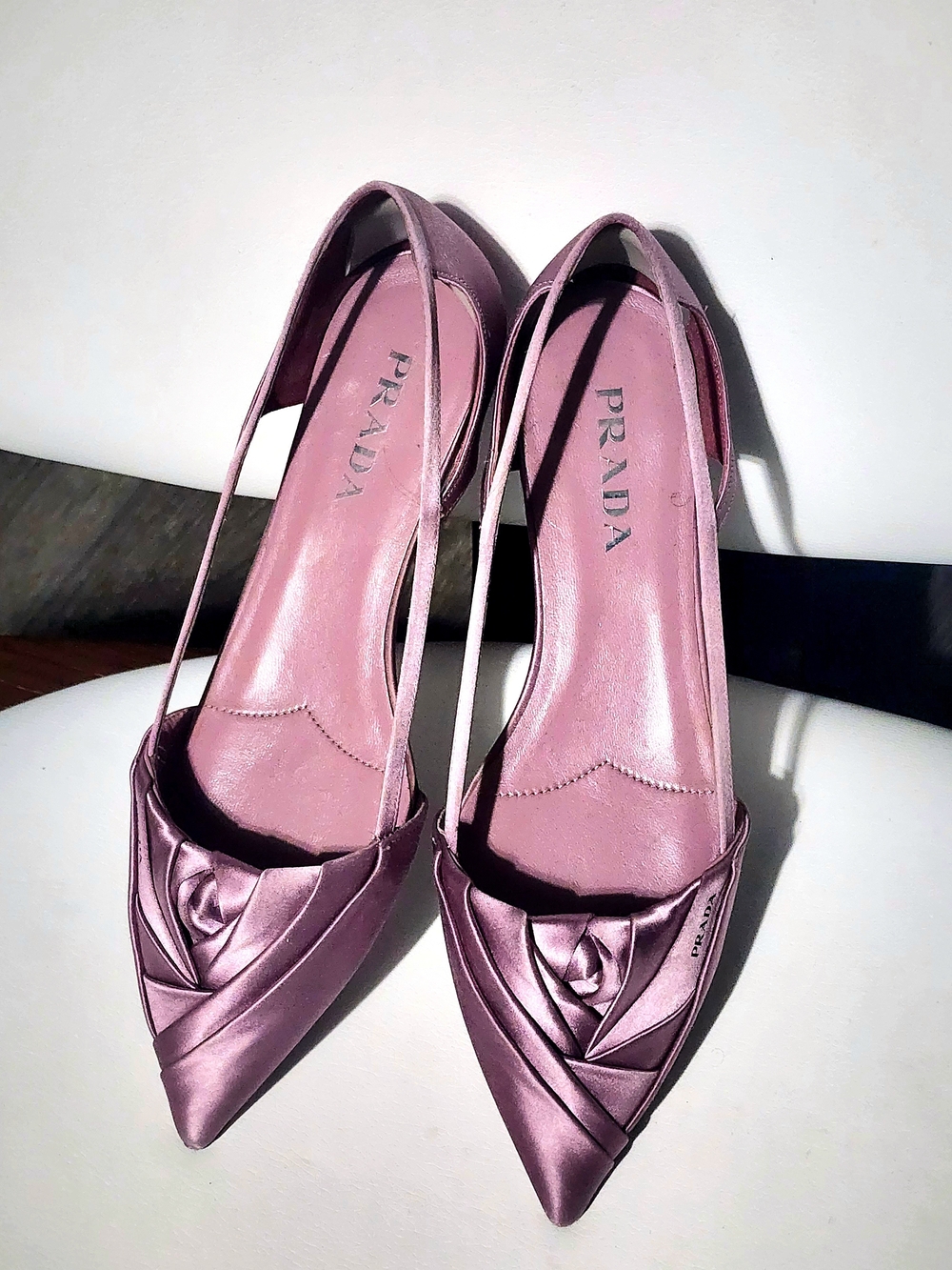 Prada Rose Pink Satin Cutout Pointed-Toe Slingback Ballerina Flats EU 40